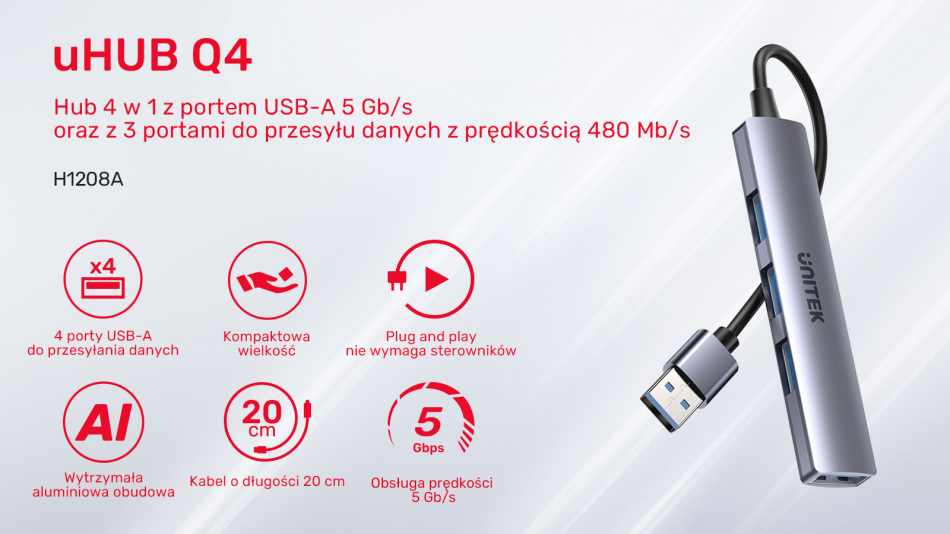 UNITEK Y-3089 hub 4x USB 3.0 retali